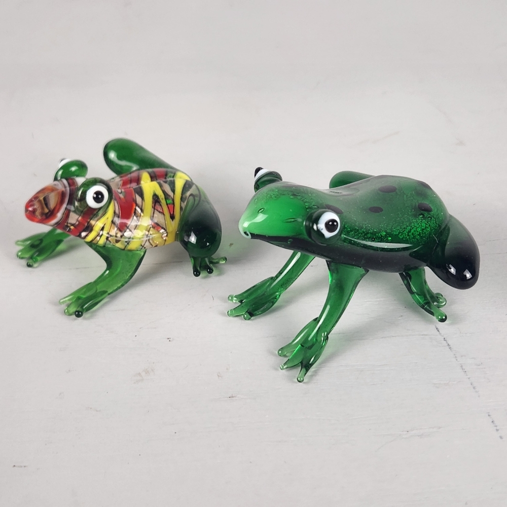 Lampwork Handblown Art Glass Frog Amphibian Figurine Pier One Multi Color Frog